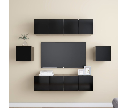 Set de muebles de salón TV 6 piezas madera ingeniería negro