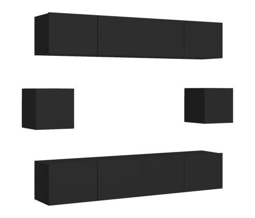 Set de muebles de salón TV 6 piezas madera ingeniería negro