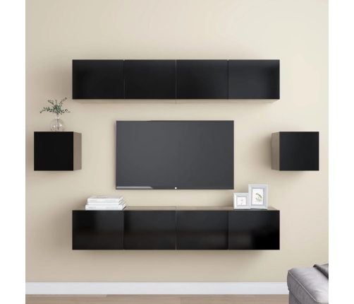 Set de muebles de salón TV 6 piezas madera ingeniería negro