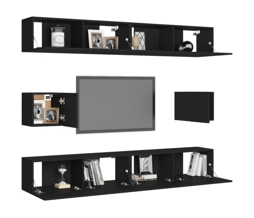 vidaXL Set de muebles de salón TV 6 piezas madera ingeniería negro