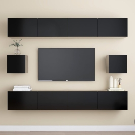 Set de muebles de salón TV 6 piezas madera ingeniería negro