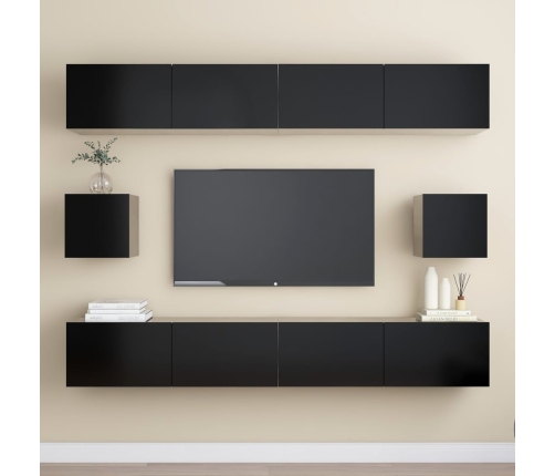 vidaXL Set de muebles de salón TV 6 piezas madera ingeniería negro