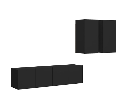 Set de muebles de salón TV 4 piezas madera de ingeniería negro