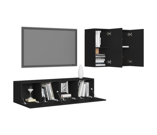 Set de muebles de salón TV 4 piezas madera de ingeniería negro