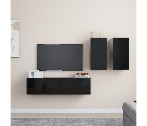 Set de muebles de salón TV 4 piezas madera de ingeniería negro