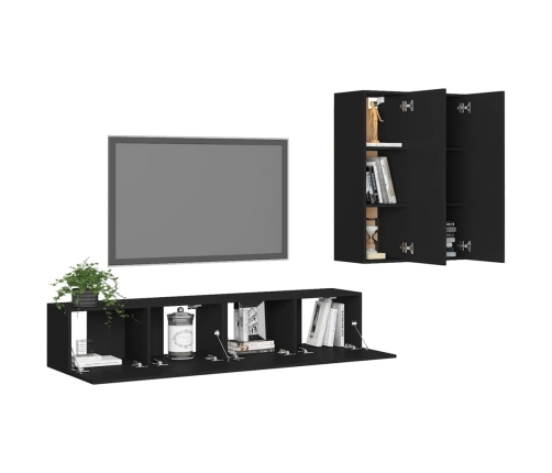 Set de muebles de salón TV 4 piezas madera de ingeniería negro