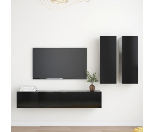 Set de muebles de salón TV 4 piezas madera de ingeniería negro