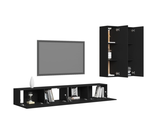 Set de muebles de salón TV 4 pzas madera de ingeniería negro