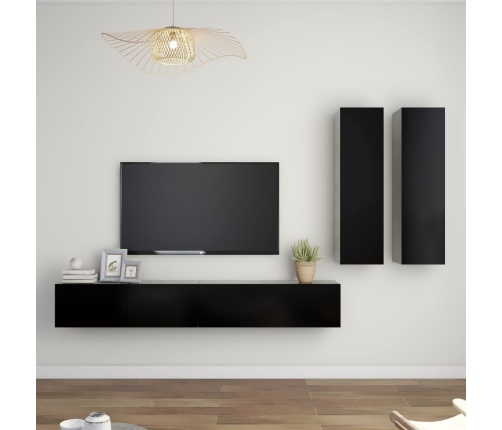 Set de muebles de salón TV 4 pzas madera de ingeniería negro