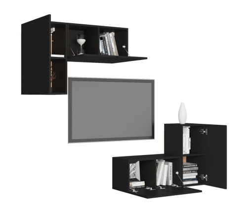 Set de muebles de salón TV 4 piezas madera de ingeniería negro