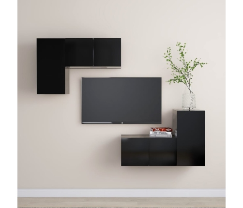 Set de muebles de salón TV 4 piezas madera de ingeniería negro