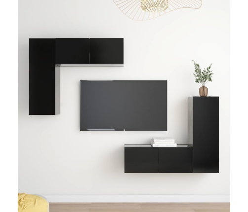 Set de muebles de salón TV 4 piezas madera de ingeniería negro