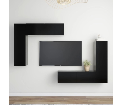 Set de muebles de salón TV 4 pzas madera de ingeniería negro