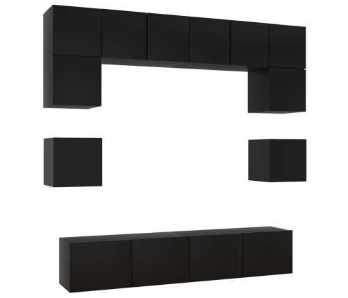 Set de muebles de salón TV 8 piezas madera ingeniería negro