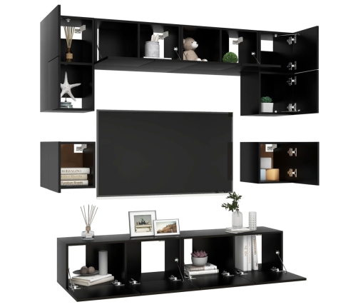 Set de muebles de salón TV 8 piezas madera ingeniería negro