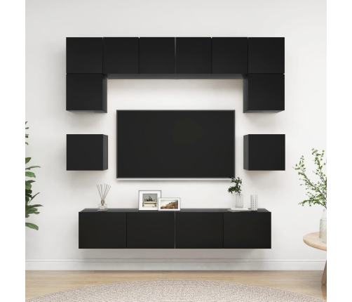 Set de muebles de salón TV 8 piezas madera ingeniería negro