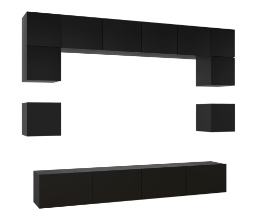 Set de muebles de salón TV 8 piezas madera ingeniería negro