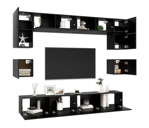 Set de muebles de salón TV 8 piezas madera ingeniería negro