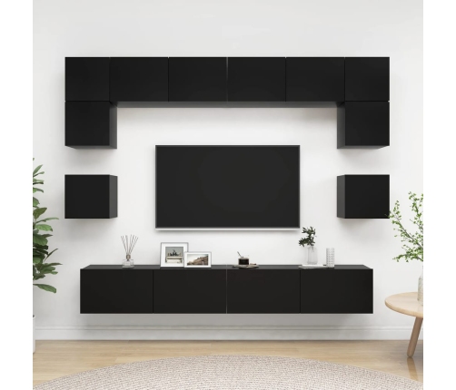 Set de muebles de salón TV 8 piezas madera ingeniería negro