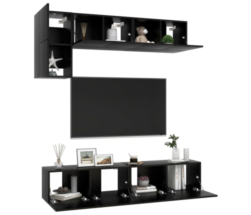 Set de muebles de salón TV 5 piezas madera ingeniería negro