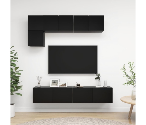 Set de muebles de salón TV 5 piezas madera ingeniería negro