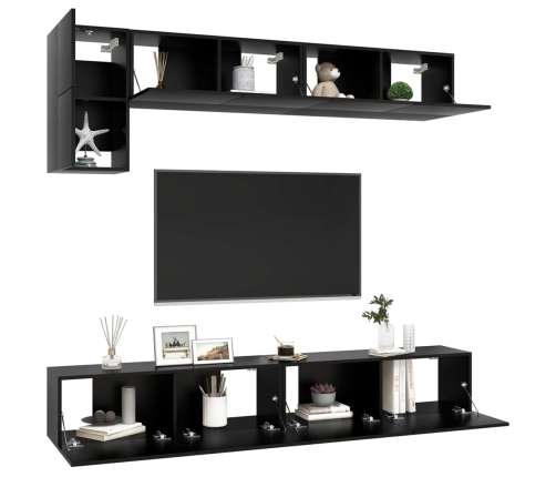 Set de muebles de salón TV 5 pzas madera de ingeniería negro