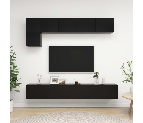 Set de muebles de salón TV 5 pzas madera de ingeniería negro