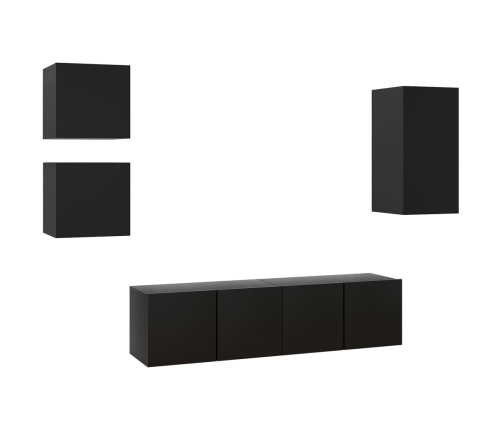 Set de muebles de TV 5 piezas madera contrachapada negro