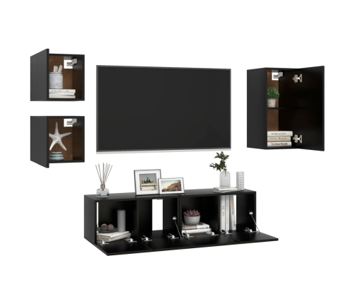 Set de muebles de TV 5 piezas madera contrachapada negro