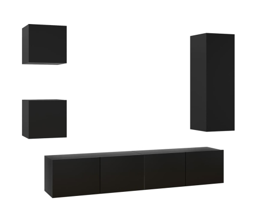 Set de muebles de TV 5 piezas madera contrachapada negro