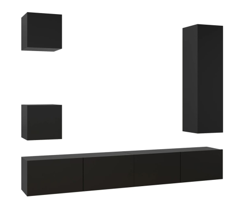 Set de muebles de salón TV 5 pzas madera de ingeniería negro