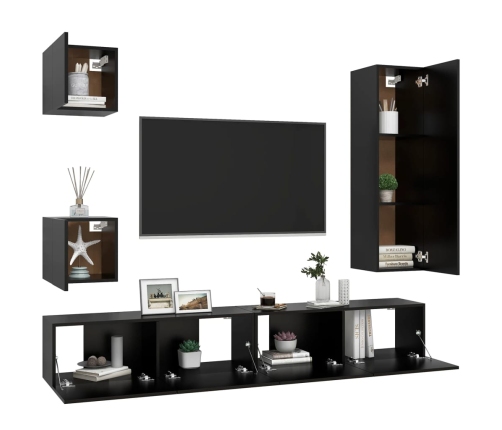 Set de muebles de salón TV 5 pzas madera de ingeniería negro