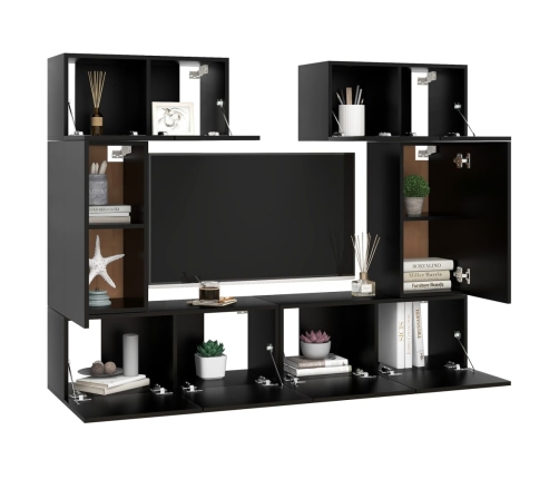 Set de muebles de salón TV 6 piezas madera de ingeniería negro