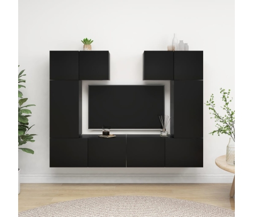 Set de muebles de salón TV 6 piezas madera de ingeniería negro