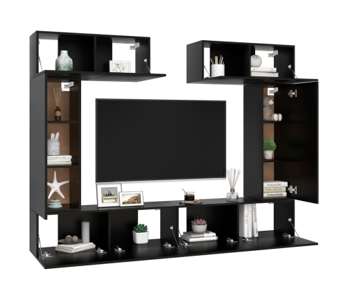 Set de muebles de salón TV 6 piezas madera de ingeniería negro