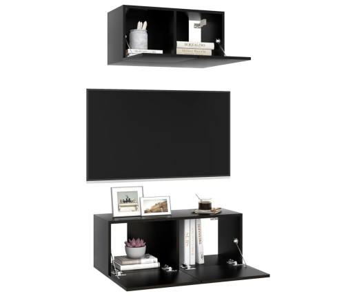 Set de muebles de salón TV 2 pzas madera de ingeniería negro