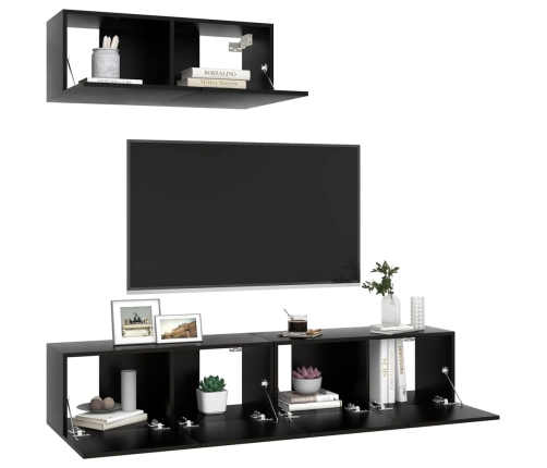 Set de muebles de salón TV 3 pzas madera de ingeniería negro