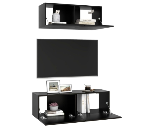 Set de muebles de salón TV 2 pzas madera de ingeniería negro