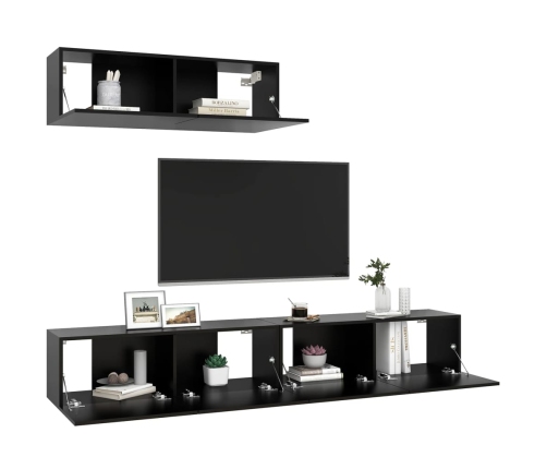 Set de muebles de salón TV 3 pzas madera de ingeniería negro