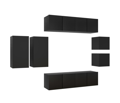 Set de muebles de salón TV 8 piezas madera ingeniería negro