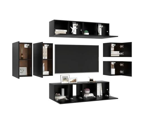 Set de muebles de salón TV 8 piezas madera ingeniería negro