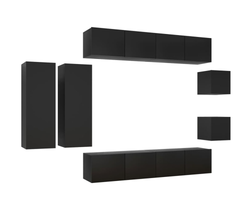 Set de muebles de salón TV 8 piezas madera ingeniería negro