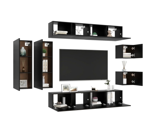 Set de muebles de salón TV 8 piezas madera ingeniería negro