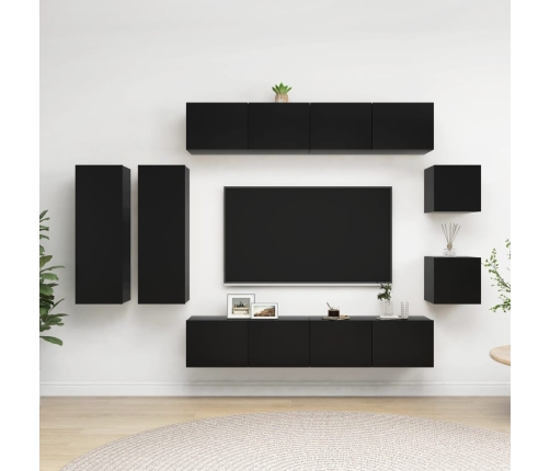 Set de muebles de salón TV 8 piezas madera ingeniería negro