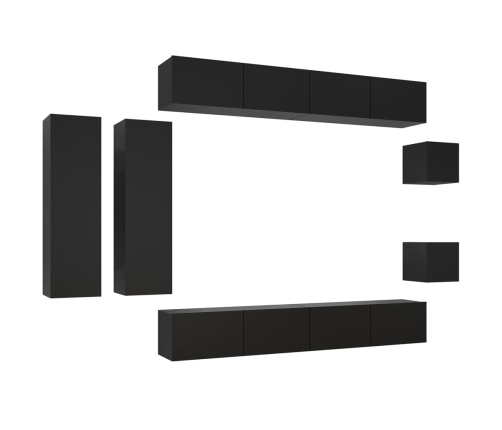 Set de muebles de salón TV 8 piezas madera ingeniería negro