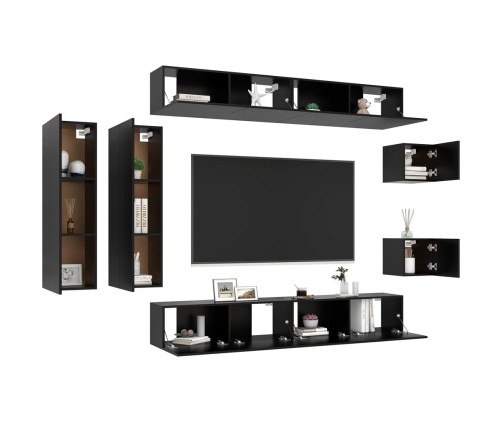 Set de muebles de salón TV 8 piezas madera ingeniería negro