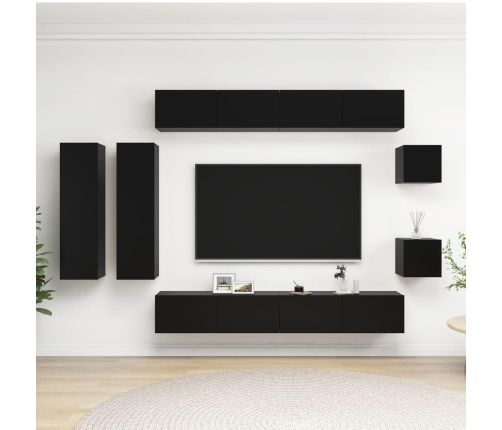 Set de muebles de salón TV 8 piezas madera ingeniería negro