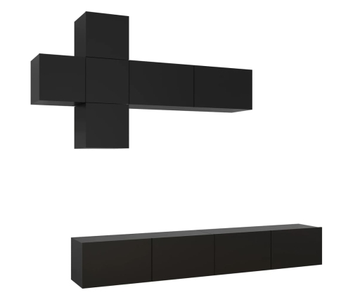 Set de muebles de TV 7 piezas madera contrachapada negro