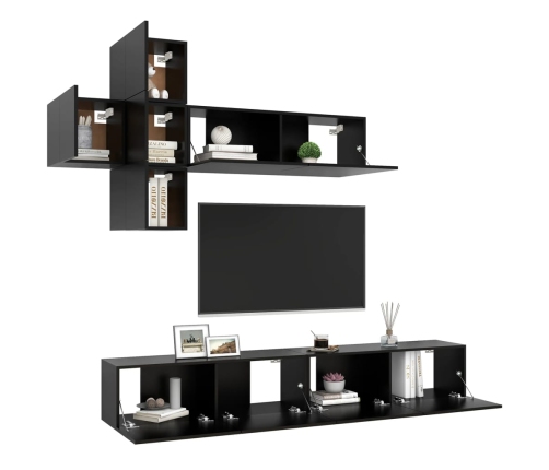 Set de muebles de TV 7 piezas madera contrachapada negro