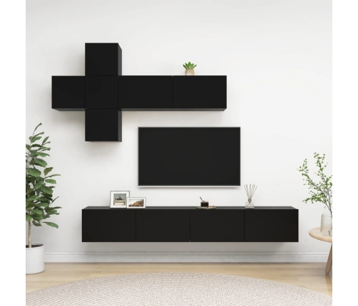 Set de muebles de TV 7 piezas madera contrachapada negro